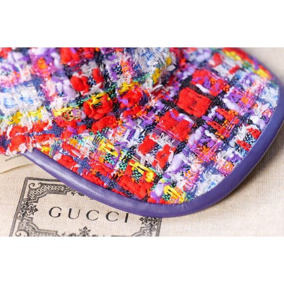 Gucci Red Tweed Multi-Color Leather Trim Baseball Cap (Size S) RRP $860 - Picture 3 of 8